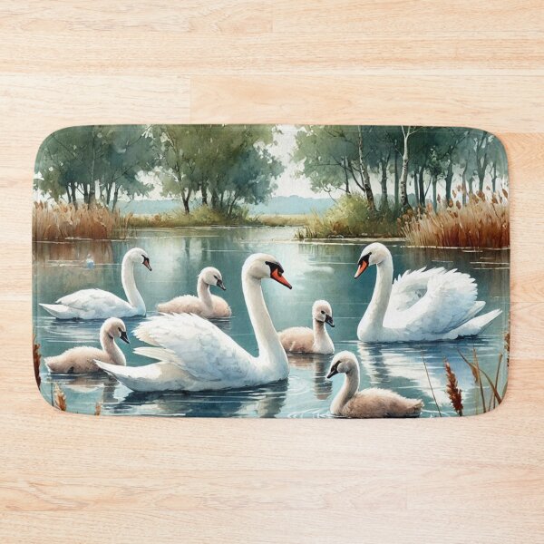 Item preview, Serene Swan Family in Peaceful Pond - Watercolor Art Print designed and sold by Pioneer Spirit Market.