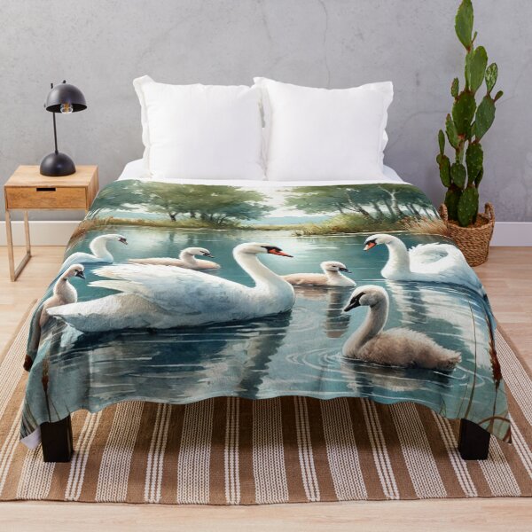 Item preview, Serene Swan Family in Peaceful Pond - Watercolor Art Print designed and sold by Pioneer Spirit Market.