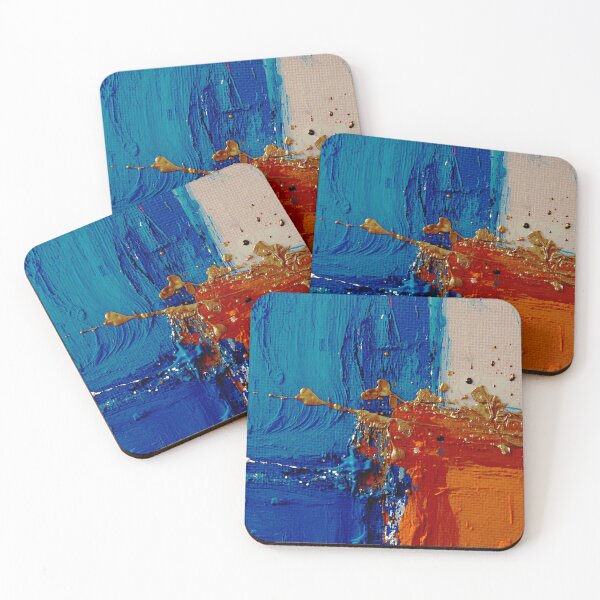 Item preview, Cerulean & Burnt Orange Abstract | Metallic Gold Impasto Painting designed and sold by LuxuryApparels.