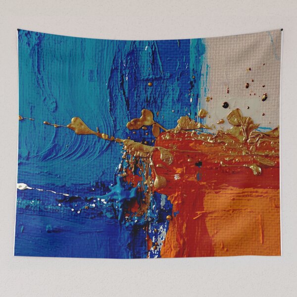 Item preview, Cerulean & Burnt Orange Abstract | Metallic Gold Impasto Painting designed and sold by LuxuryApparels.