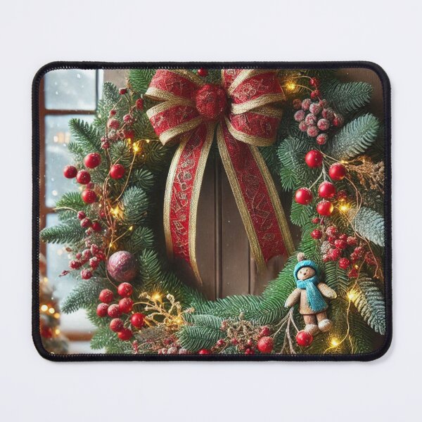 Item preview, Festive Christmas Wreath with Red Bow & Lights - Holiday Art Print designed and sold by Pioneer Spirit Market.
