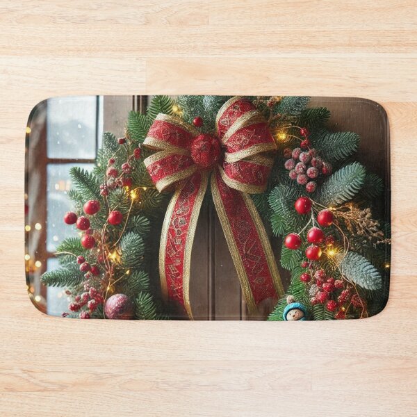 Item preview, Festive Christmas Wreath with Red Bow & Lights - Holiday Art Print designed and sold by Pioneer Spirit Market.