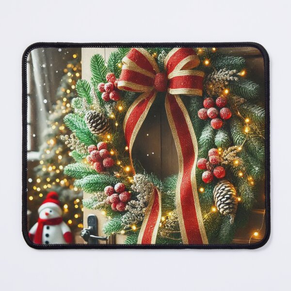 Item preview, Festive Christmas Wreath with Red Bow & Snow - Holiday Art Print designed and sold by Pioneer Spirit Market.