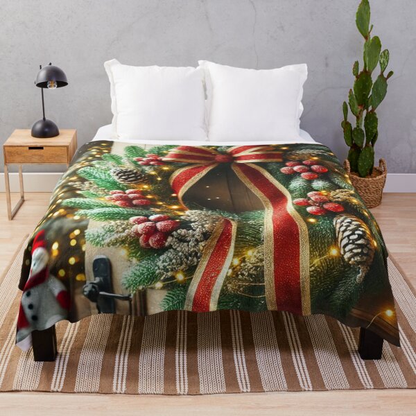 Item preview, Festive Christmas Wreath with Red Bow & Snow - Holiday Art Print designed and sold by Pioneer Spirit Market.