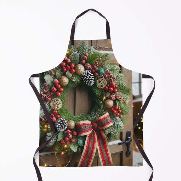 Item preview, Festive Christmas Wreath with Red & Gold Bow - Holiday Art Print designed and sold by Pioneer Spirit Market.