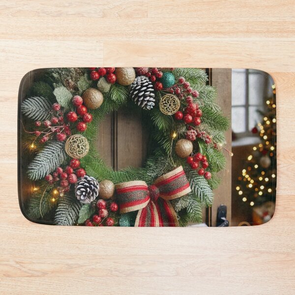 Item preview, Festive Christmas Wreath with Red & Gold Bow - Holiday Art Print designed and sold by Pioneer Spirit Market.