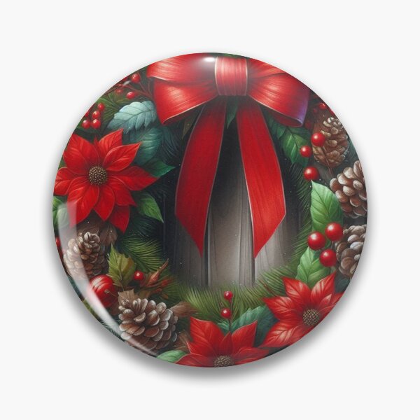 Item preview, Vibrant Watercolor Christmas Wreath with Red Poinsettias & Bow designed and sold by Pioneer Spirit Market.