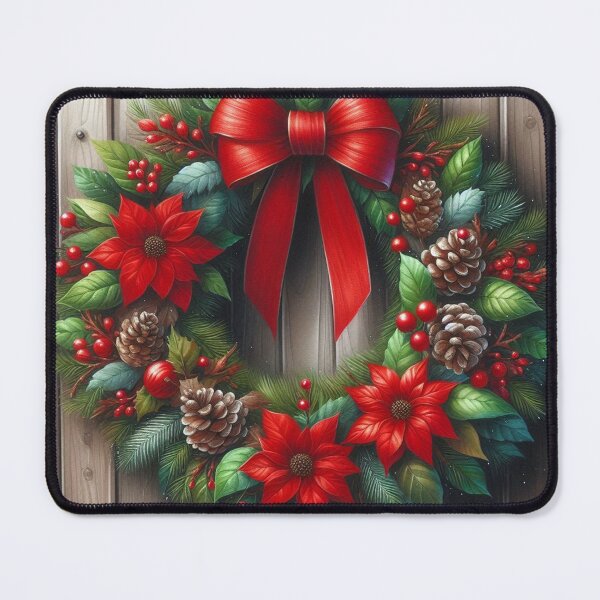 Item preview, Vibrant Watercolor Christmas Wreath with Red Poinsettias & Bow designed and sold by Pioneer Spirit Market.