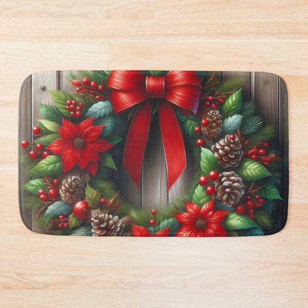 Item preview, Vibrant Watercolor Christmas Wreath with Red Poinsettias & Bow designed and sold by Pioneer Spirit Market.