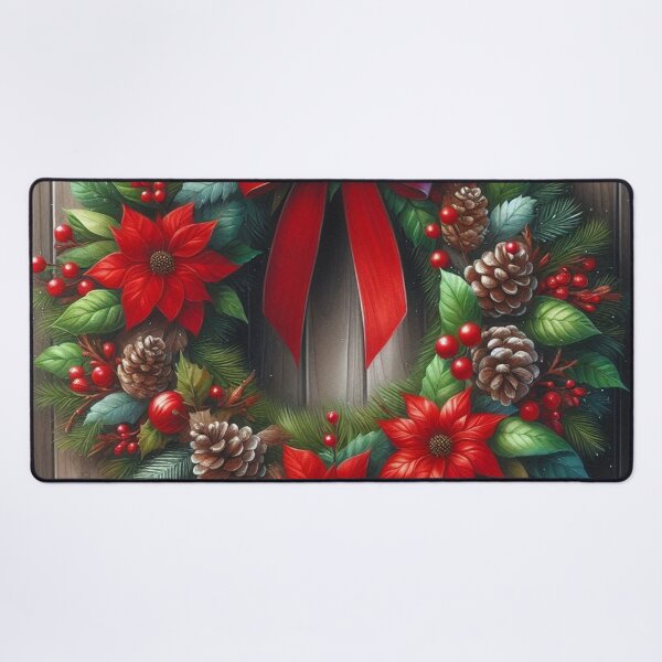 Item preview, Vibrant Watercolor Christmas Wreath with Red Poinsettias & Bow designed and sold by Pioneer Spirit Market.