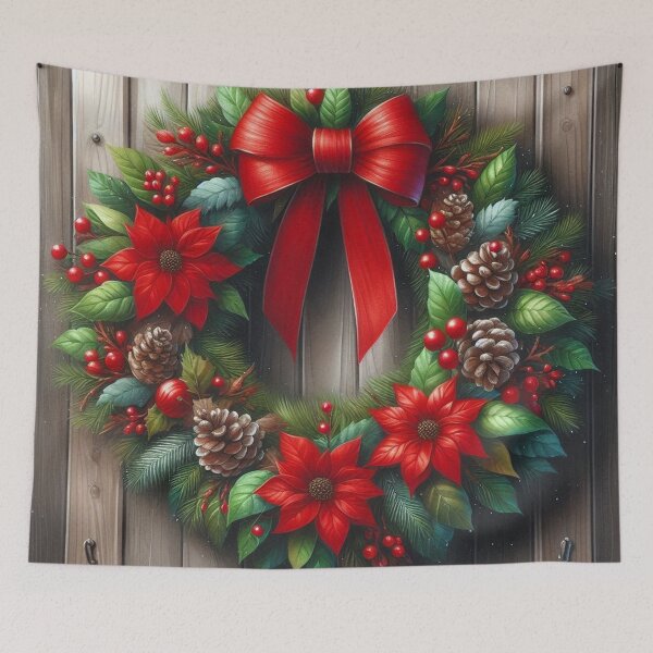 Item preview, Vibrant Watercolor Christmas Wreath with Red Poinsettias & Bow designed and sold by Pioneer Spirit Market.