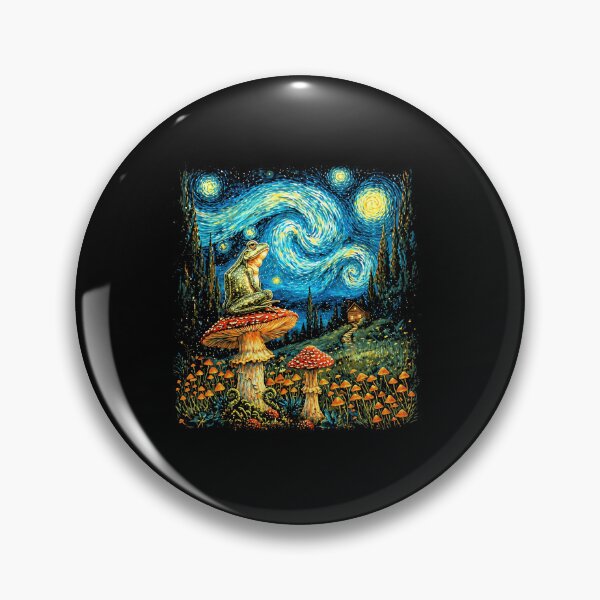 Item preview, Magical Frog Mushroom Night Sky Fantasy Landscape Graphic Vangoh designed and sold by MiALopezArt.