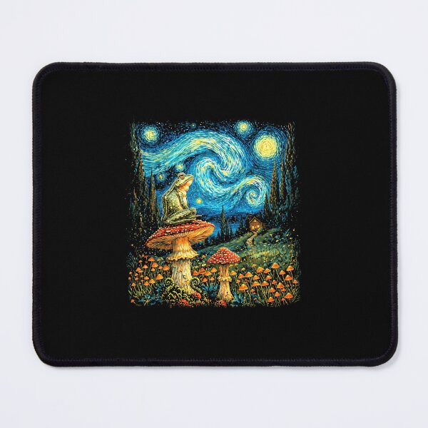 Item preview, Magical Frog Mushroom Night Sky Fantasy Landscape Graphic Vangoh designed and sold by MiALopezArt.