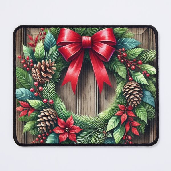 Item preview, Classic Watercolor Christmas Wreath with Red Bow & Poinsettias designed and sold by Pioneer Spirit Market.