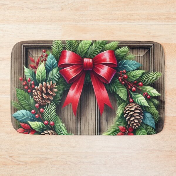 Item preview, Classic Watercolor Christmas Wreath with Red Bow & Poinsettias designed and sold by Pioneer Spirit Market.