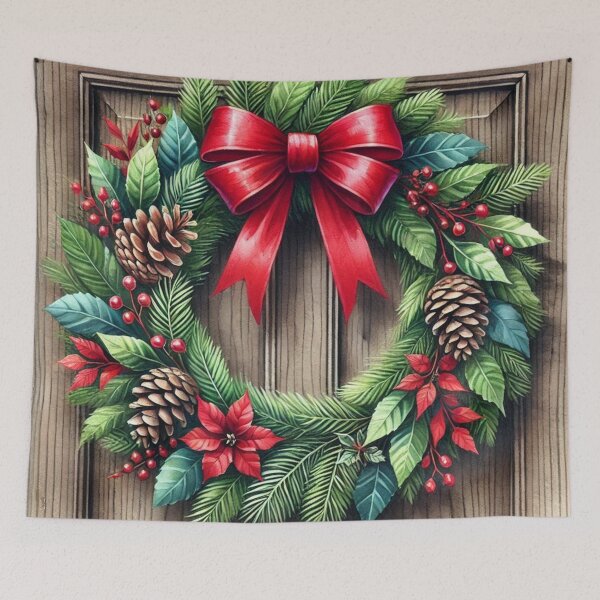 Item preview, Classic Watercolor Christmas Wreath with Red Bow & Poinsettias designed and sold by Pioneer Spirit Market.