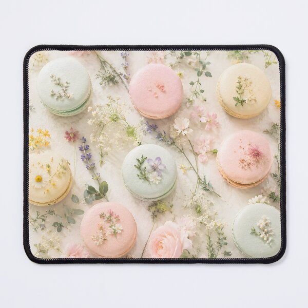 Item preview, Pastel Macarons with Delicate Pressed Flowers Cottagecore Dessert designed and sold by ChubbyGoong.
