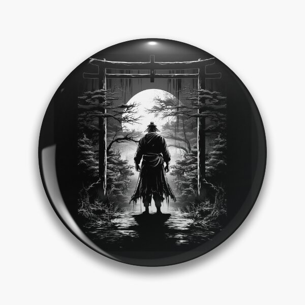 Item preview, Black and White Samurai Torii Gate Moon Art designed and sold by inkoutninja.