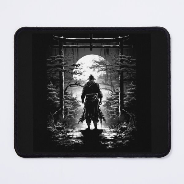 Item preview, Black and White Samurai Torii Gate Moon Art designed and sold by inkoutninja.