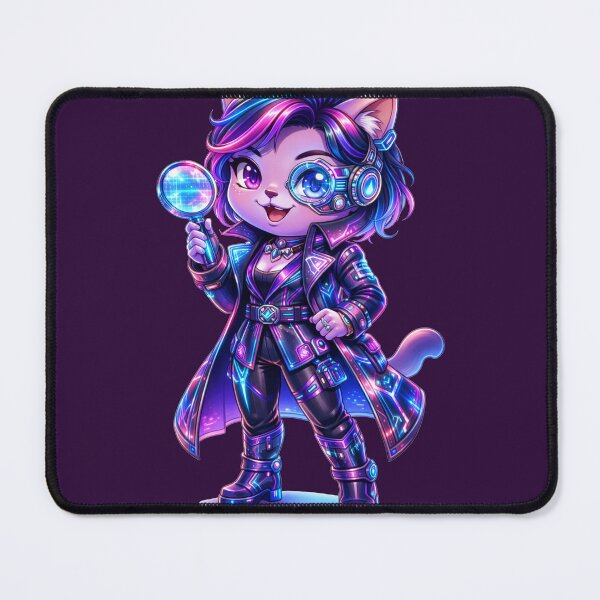 Item preview, Cyberpunk Detective Cat Chibi Neon Art designed and sold by ChaEmm_Studio.
