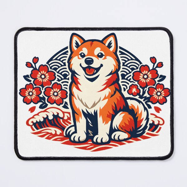 Item preview, Shiba Inu with Japanese Waves and Sakura designed and sold by LainCellJapan.