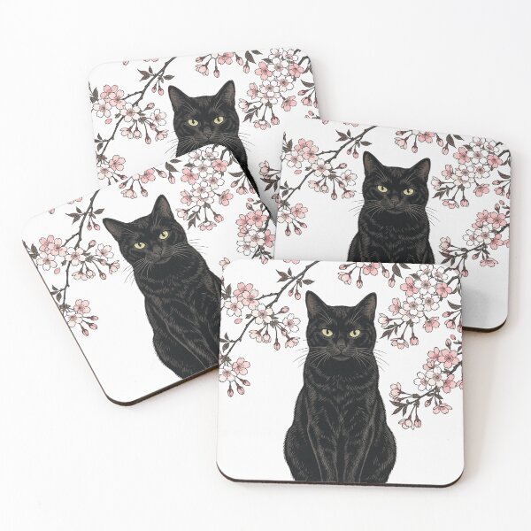 Item preview, Black Cat Under Sakura Blossoms Japanese Cherry Blossom Art designed and sold by vekotpu.