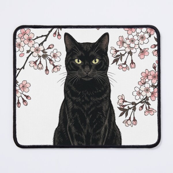 Item preview, Black Cat Under Sakura Blossoms Japanese Cherry Blossom Art designed and sold by vekotpu.