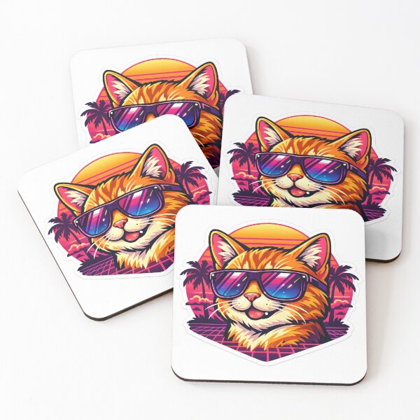 Item preview, Retro Synthwave Cat with Neon Sunset designed and sold by LainCellJapan.
