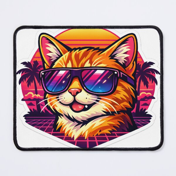 Item preview, Retro Synthwave Cat with Neon Sunset designed and sold by LainCellJapan.