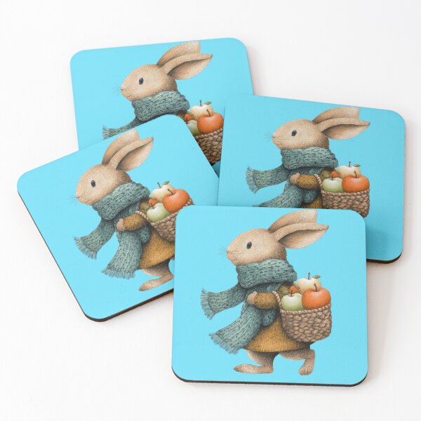 Item preview, Cute bunny with scarf carrying a basket full of apples designed and sold by Mauswohn.
