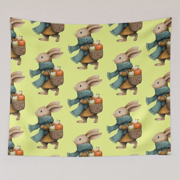 Item preview, Cute bunny with scarf carrying a basket full of apples designed and sold by Mauswohn.