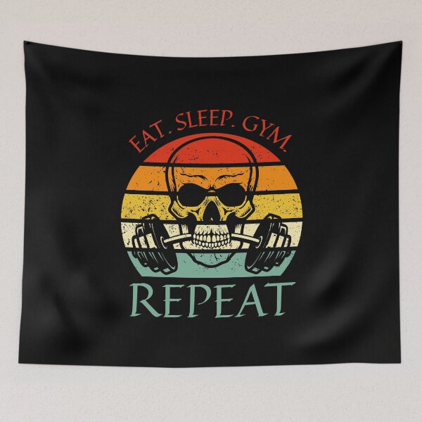 Item preview, Comer. Dormir. Gimnasio. Repetir. Diseño de esqueleto. designed and sold by OldSkullDesigns.