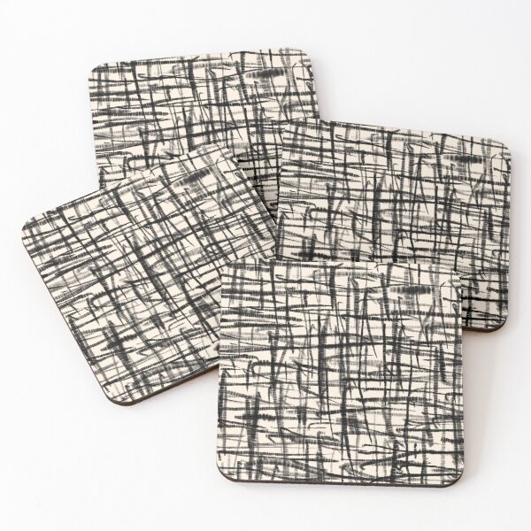 Item preview, Mid Century Modern Woven Hatch Abstract Linework Pattern in Black and Almond Cream designed and sold by kierkegaard.