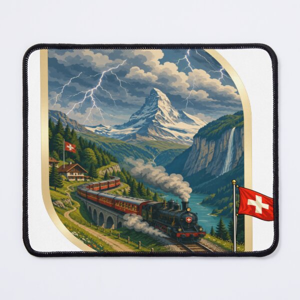 Item preview, RAY Alpine Storm Train | Mountain Railway Lightning Landscape Art designed and sold by RAYapparel.