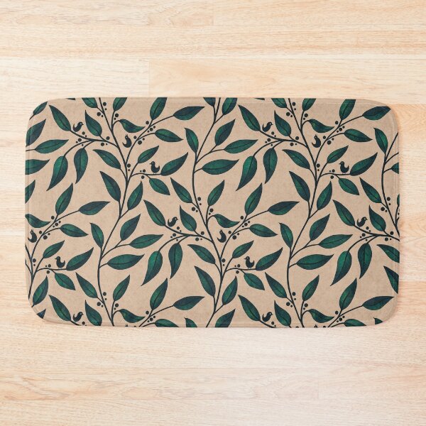 Item preview, Glossy green leaves, among which small black birds sit searching for small black berries. designed and sold by Sonja Birkelbach.