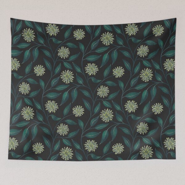 Item preview, Fantasy plants with glossy green leaves against a matte black background designed and sold by Sonja Birkelbach.