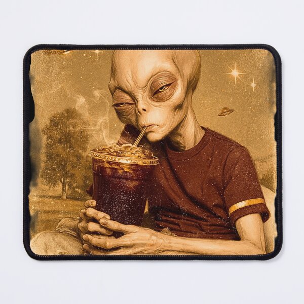 Item preview, Earth is Exhausting Tired Alien Drinking Iced Coffee Retro Art designed and sold by KreativKulture.