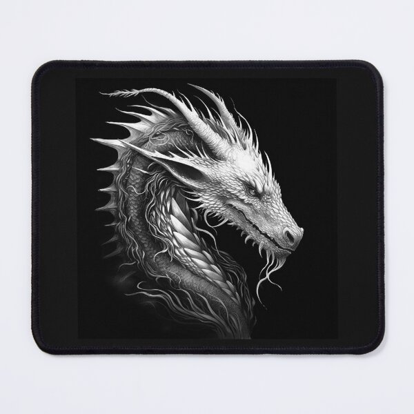 Item preview, Black and White Fantasy Dragon Portrait Art designed and sold by inkoutninja.