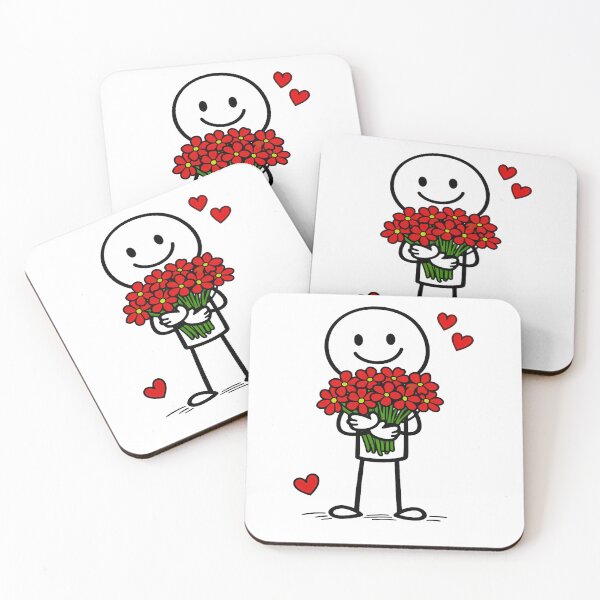Item preview, Cute Stick Figure Holding Red Flower Bouquet with Hearts Illustration designed and sold by StormVape.