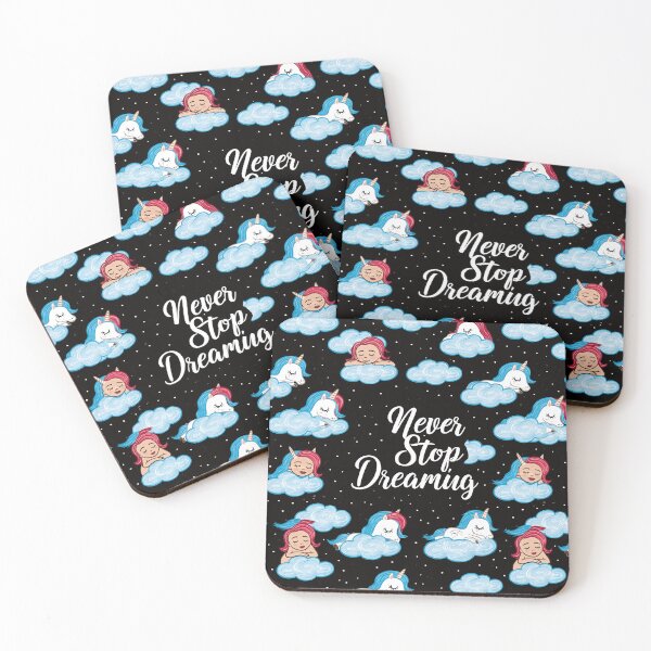 Item preview, Kawaii Unicorns and Clouds on Black Never Stop Dreaming designed and sold by Piotrek0001.