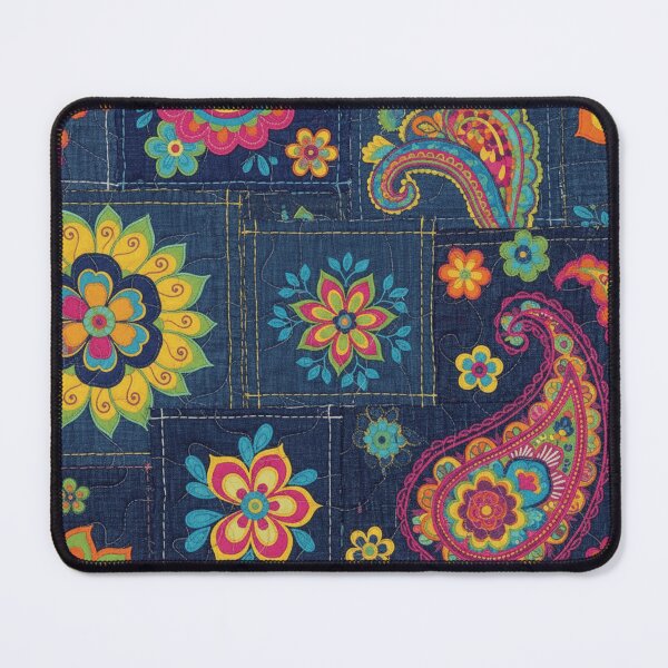 Item preview, Denim paisley floral patchwork designed and sold by Roxburylane.