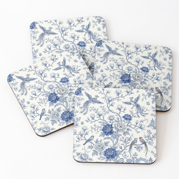 Item preview, Blue and White Chinoiserie Floral Birds Pattern designed and sold by FashioonTrends.