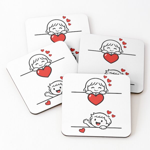 Item preview, Cute Boy and Girl Peeking with Hearts Love Cartoon Illustration designed and sold by StormVape.