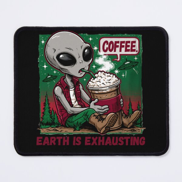 Item preview, Earth is Exhausting Tired Alien Drinking Iced Coffee Retro Art designed and sold by KreativKulture.