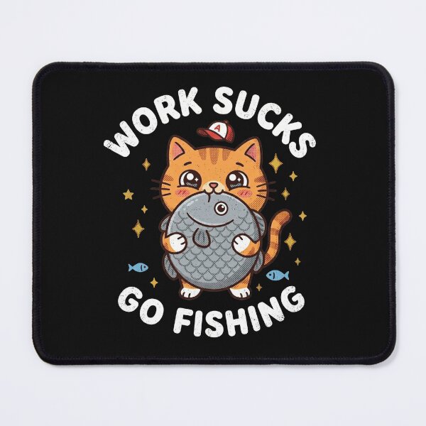 Item preview,  Work Sucks Go Fishing Funny Cute Cat Angler Humor Retro designed and sold by AdyKurniawan.