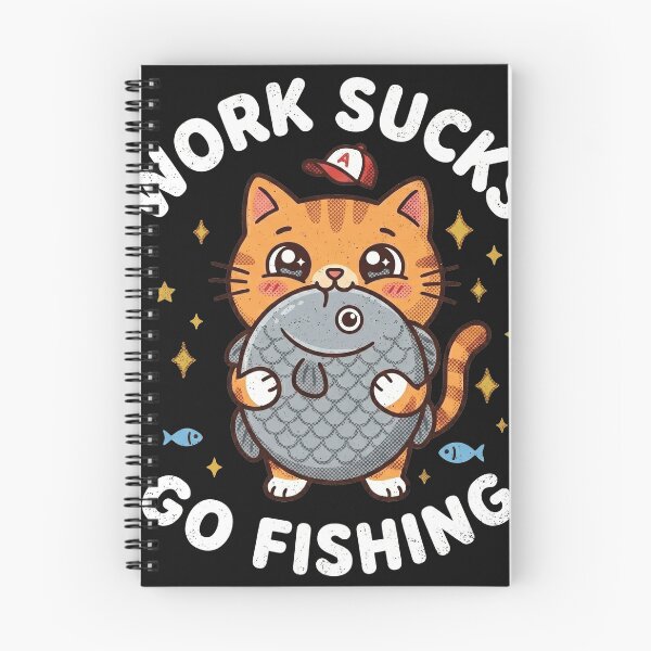 Item preview,  Work Sucks Go Fishing Funny Cute Cat Angler Humor Retro designed and sold by AdyKurniawan.