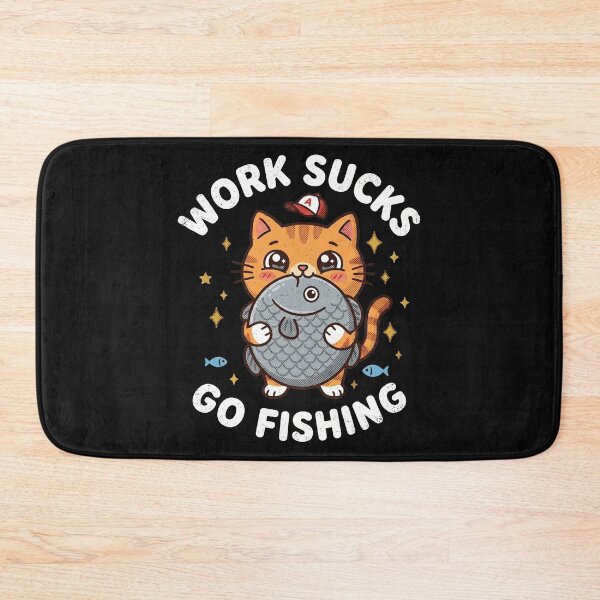 Item preview,  Work Sucks Go Fishing Funny Cute Cat Angler Humor Retro designed and sold by AdyKurniawan.