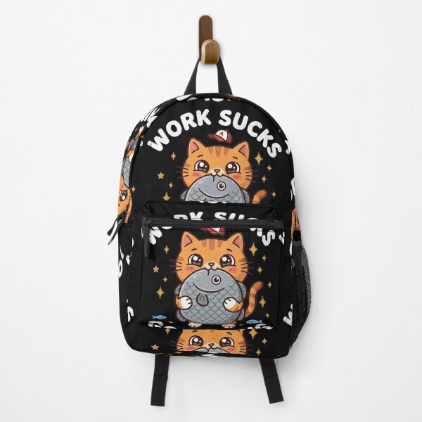 Item preview,  Work Sucks Go Fishing Funny Cute Cat Angler Humor Retro designed and sold by AdyKurniawan.