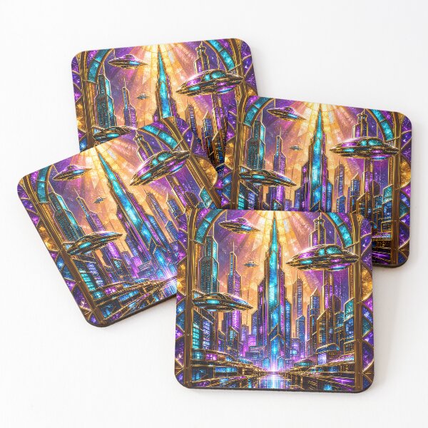 Item preview, Futuristic Cyberpunk City Stained Glass Art designed and sold by LuisWorks.
