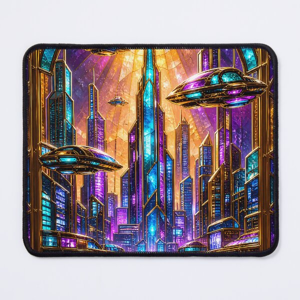Item preview, Futuristic Cyberpunk City Stained Glass Art designed and sold by LuisWorks.